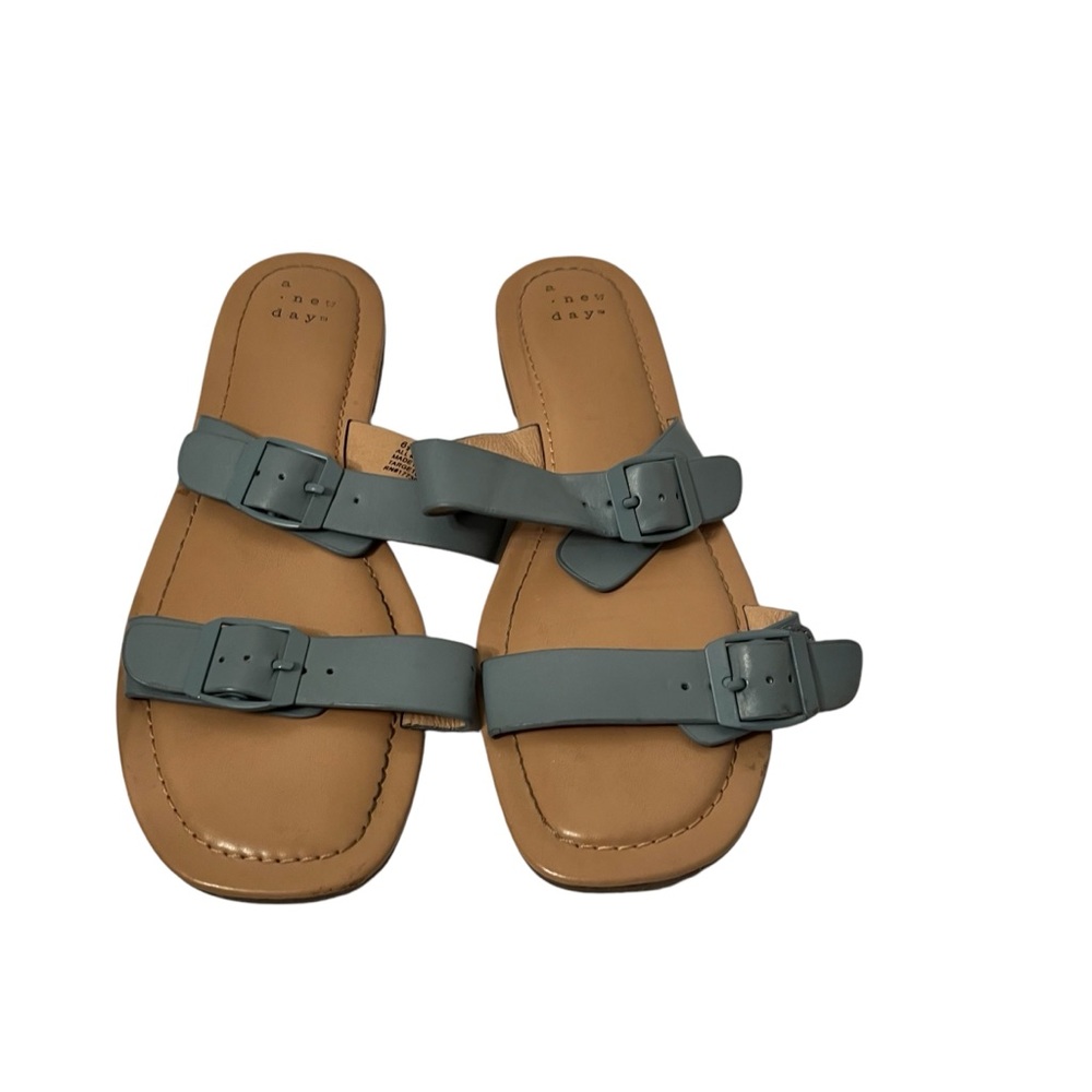 A New Day Blue Gray 2 Band Strap Buckle Sandals Size 6 1/2